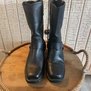 Leather Black Harness Biker Motorcycle Boots 10